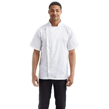 Artisan Collection by Reprime RP906 Unisex Zip-Close Short Sleeve Chef's Coat - WHITE