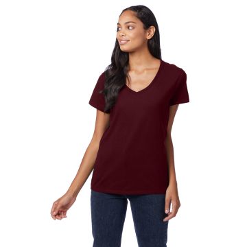 Hanes S04V Ladies' Perfect-T V-Neck T-Shirt - MAROON