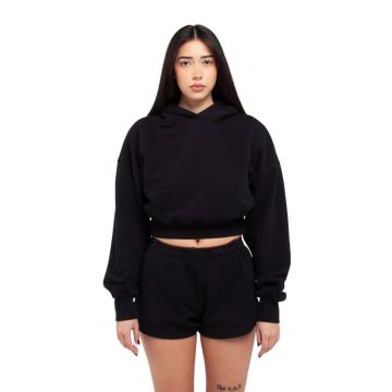 Shaka Wear SHGWC Ladies' Garment Dye Crop Hooded Sweatshirt - BLACK