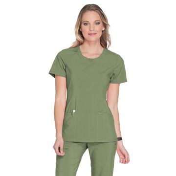 Infinity 2624A Women's Stretch Rib-knit Back Panel Round Neck Top - Olive