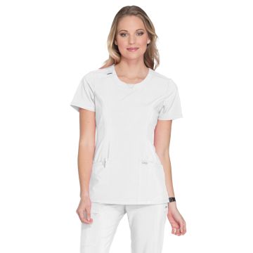 Infinity 2624A Women's Stretch Rib-knit Back Panel Round Neck Top - White