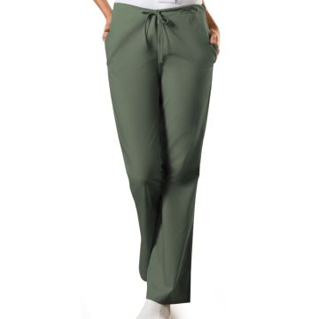 Cherokee 4101 Women's Natural Rise Flare Leg Drawstring Pant - Olive