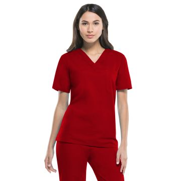 Dickies Medical 83706 Unisex 1-Pocket Tuckable V-Neck Top - Red