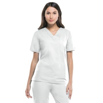 Dickies Medical 83706 Unisex 1-Pocket Tuckable V-Neck Top - White