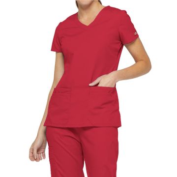 Dickies Medical 85906 Women's 6-Pocket V-Neck Top - Red