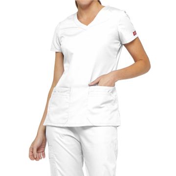 Dickies Medical 85906 Women's 6-Pocket V-Neck Top - White