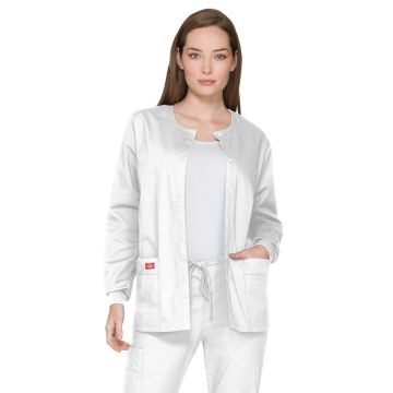 Dickies Medical 86306 Women's 6-Pocket Snap Front Warm-Up Jacket - White