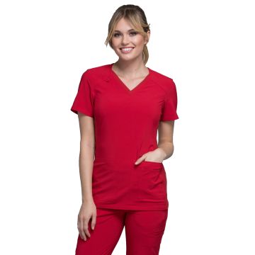 Cherokee CK605 Women's 2 Pocket V-Neck Knit Side Panel Top - Red