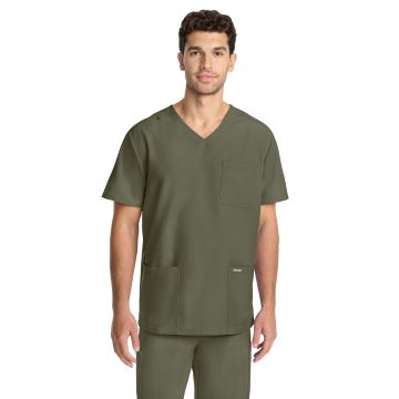 Cherokee CK783A Men's 3-Pocket Tuck-In V-Neck Top - Olive