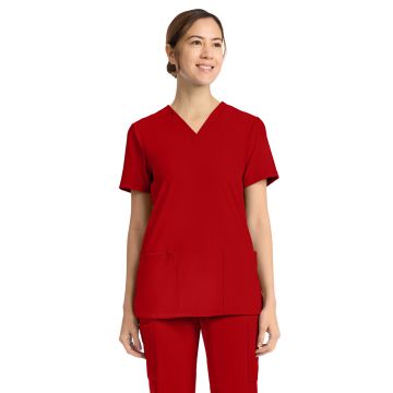 Cherokee CK832 Women's 2-Pocket V-Neck Top - Red