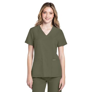 Cherokee CK953A Women's 2-Pocket V-Neck Top - Olive