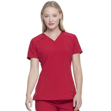 Dickies Medical DK615 Women's 2-Pocket Contemporary V-Neck Top - Red