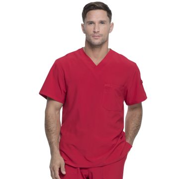 Dickies Medical DK635 Men's 1-Pocket Tuckable V-Neck Top - Red