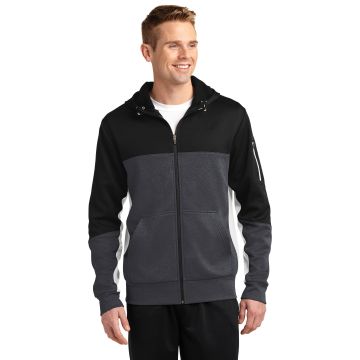 Sport-Tek &  Tech Fleece Colorblock Full-Zip Hooded Jacket. ST245