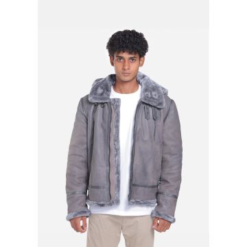 BJM116 Edgar B3 Grey Leather Bomber Jacket