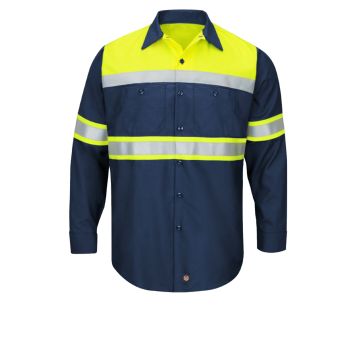 Red Kap SY70 Unisex Hi-Visibility Long Sleeve Color Block Ripstop Work Shirt - Type O, Class 1