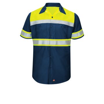 Red Kap SY80 Men's Hi-Visibility Short Sleeve Color Block Ripstop Work Shirt - Type O, Class 1