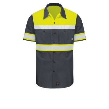 Red Kap SY80YC Men's Hi-Visibility Short Sleeve Color Block Ripstop Work Shirt