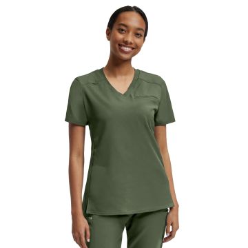 White Cross WT119 Women's Two-Pocket Knit Collar V-Neck Top - Olive