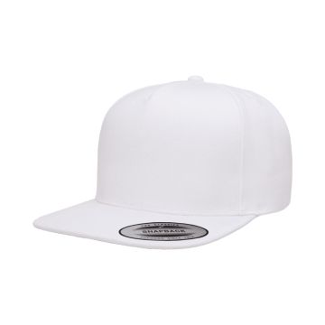 Yupoong YP5089 Adult 5-Panel Structured Flat Visor Classic Snapback Cap - WHITE