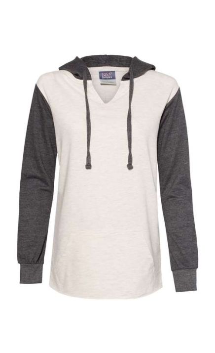 Mv Sport W20145 Women's French Terry Hooded Pullover with Colorblocked Sleeves