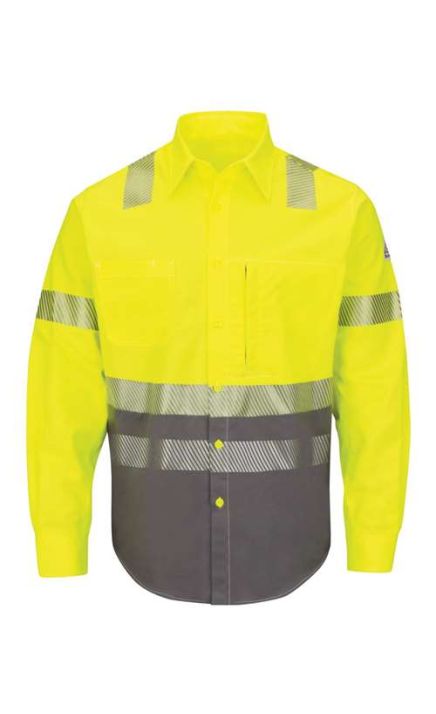 Bulwark SLB4HL Hi-Visibility Color Block Uniform Shirt - EXCEL FR ComforTouch 7 oz. Long Sizes