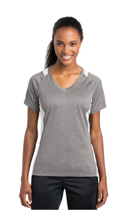 Sport-Tek &  Ladies Heather Colorblock Contender ™  V-Neck Tee. LST361