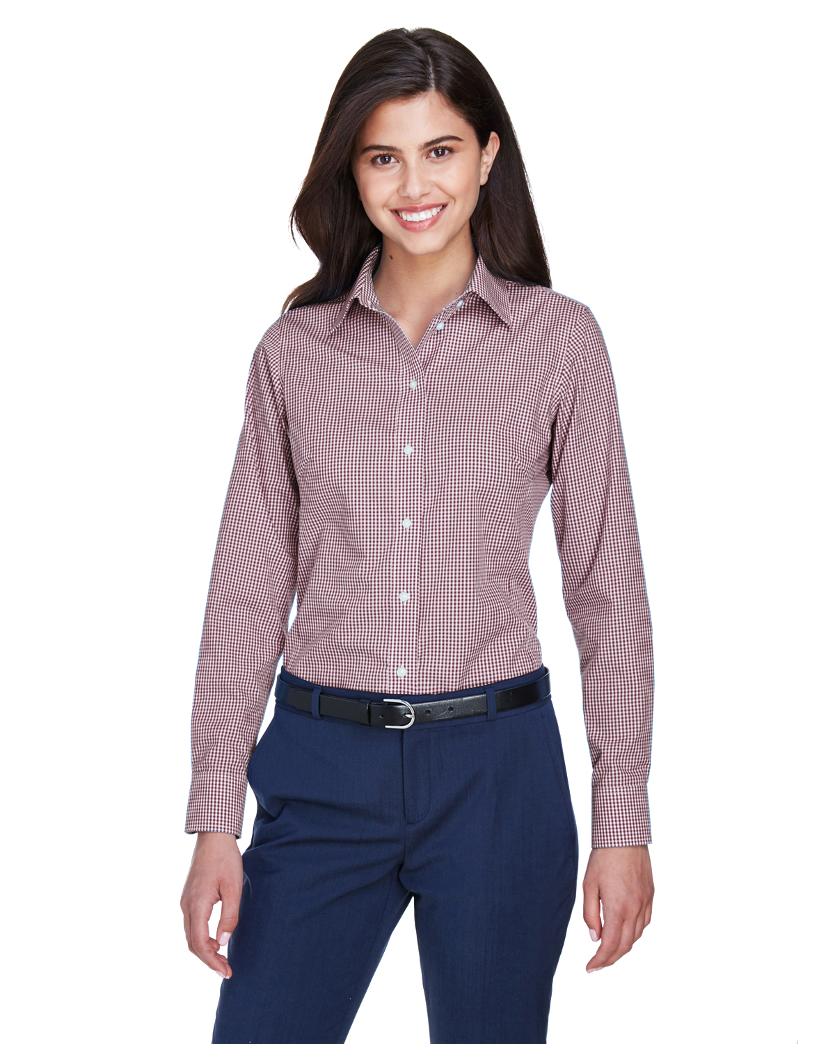 Devon & Jones D640W Women's Crown Collection Gingham Check Woven Shirt