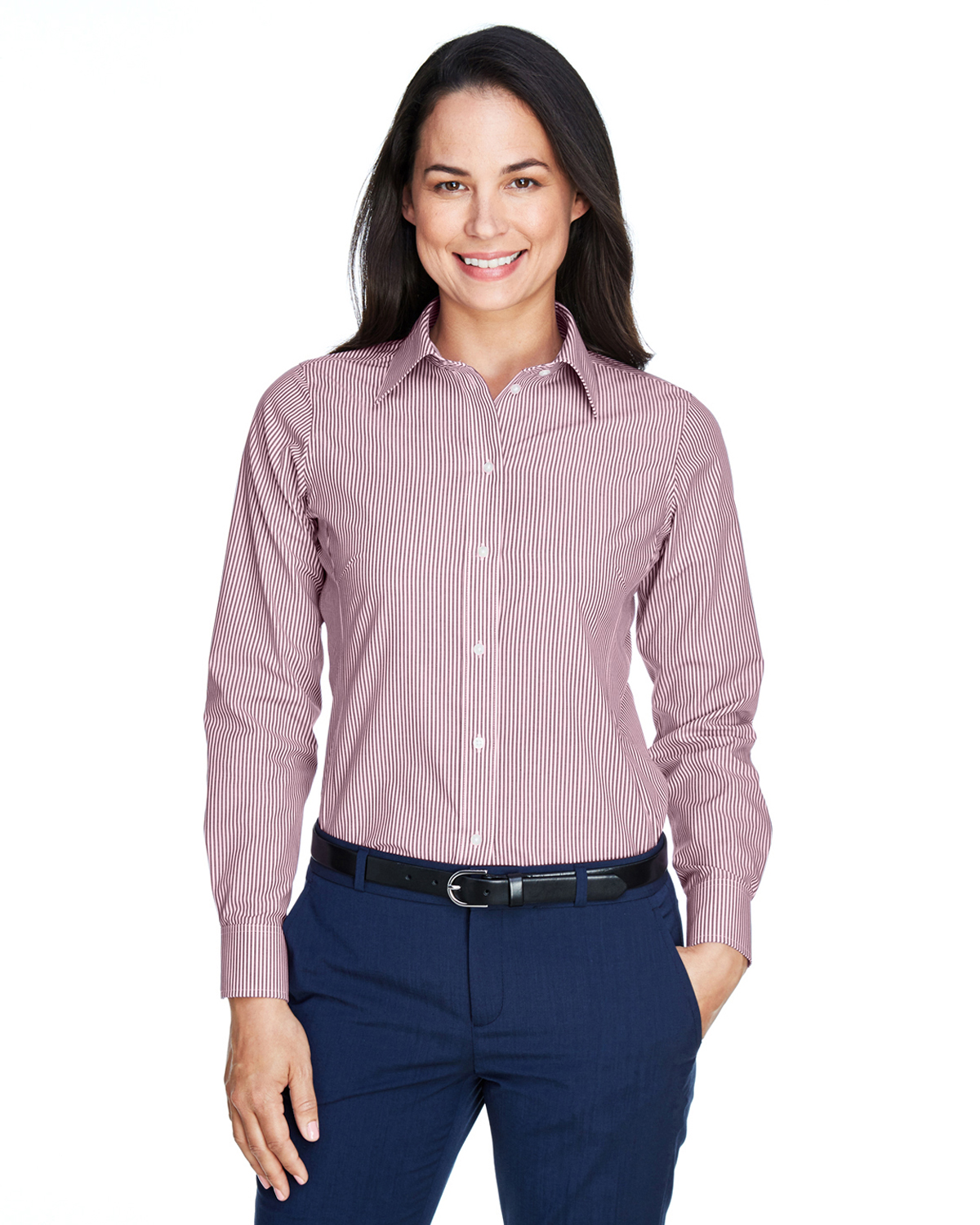 Devon & Jones D645W Women's Crown Collection Banker Stripe Woven Shirt