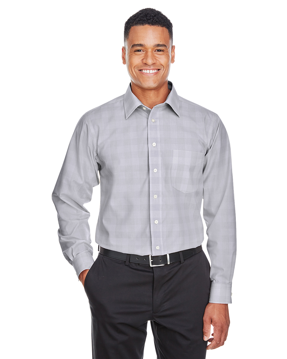 Devon & Jones DG520 Men's Crown Collection Glen Plaid Woven Shirt