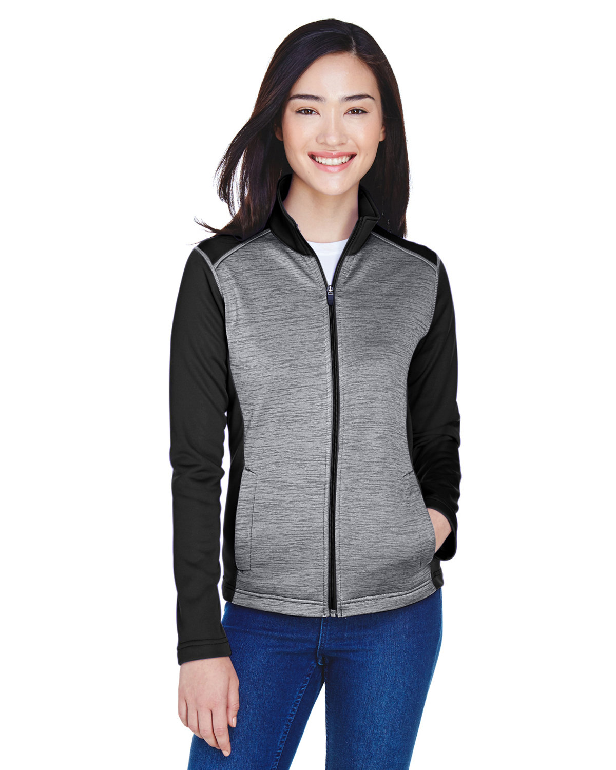 Devon & Jones DG796W Women's Newbury Colorblock Mlange Fleece Full-Zip
