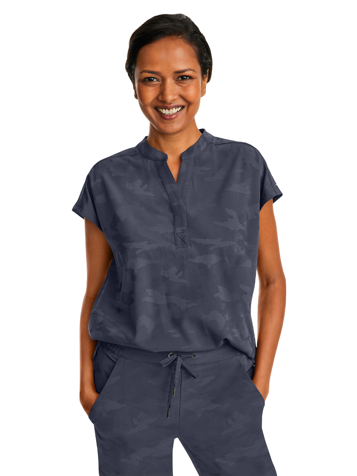 Healing Hands 2352 Women's 2-Pocket Journey Camo Mandarin Style Top