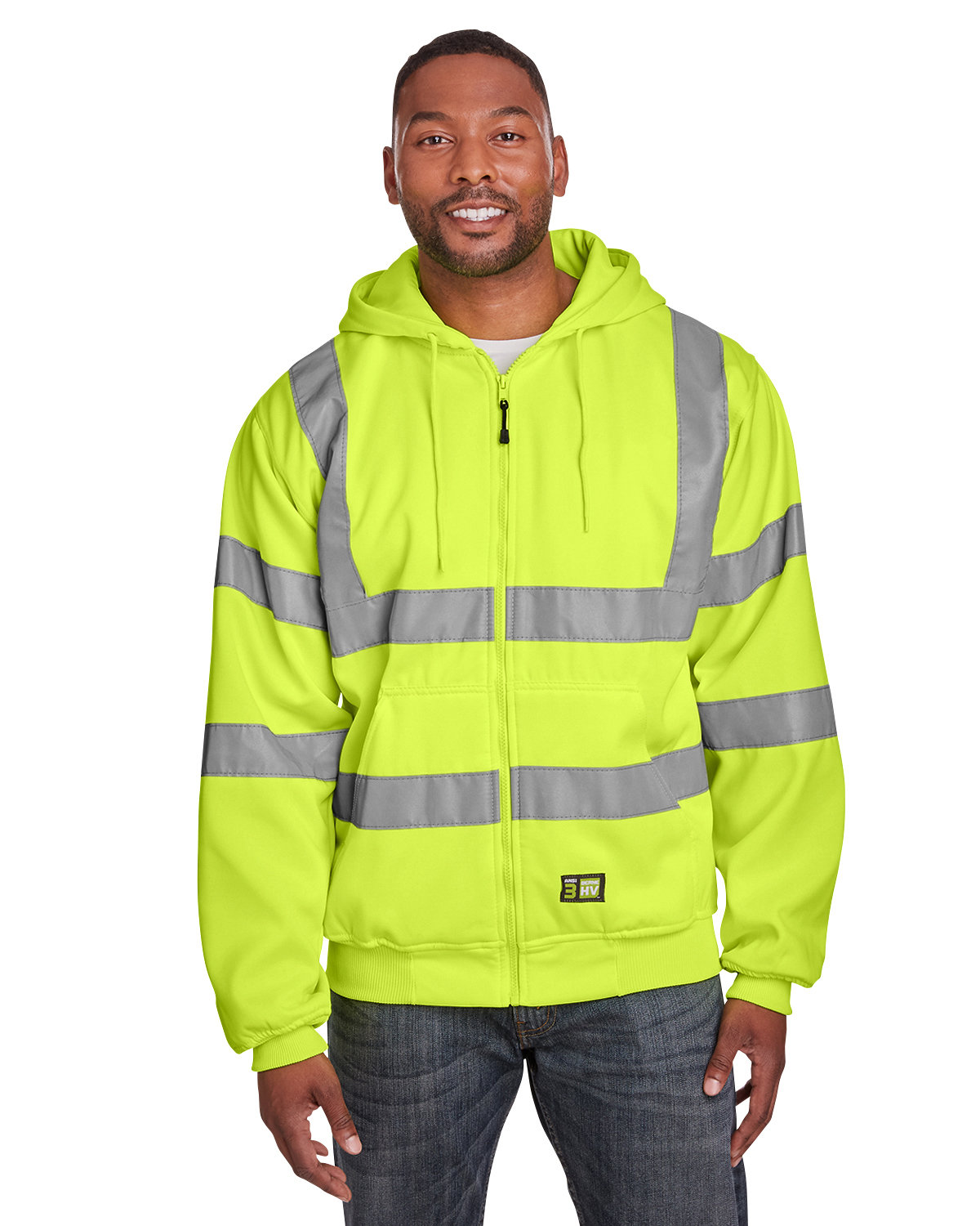 Berne HVF021 Men's Hi-Vis Class 3 Lined Hooded Sweatshirt