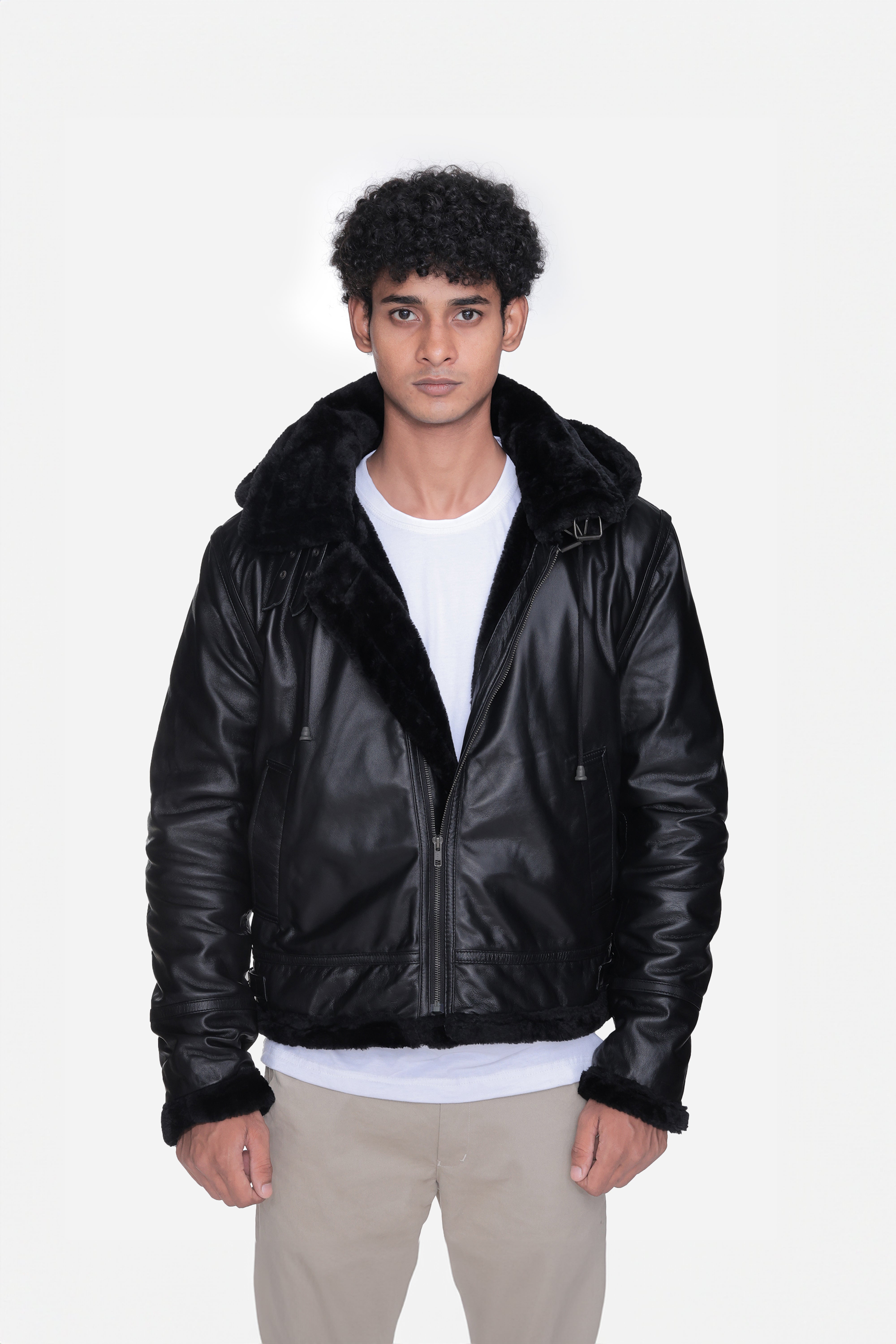 BJM117 Buck B3 Black Leather Bomber Jacket