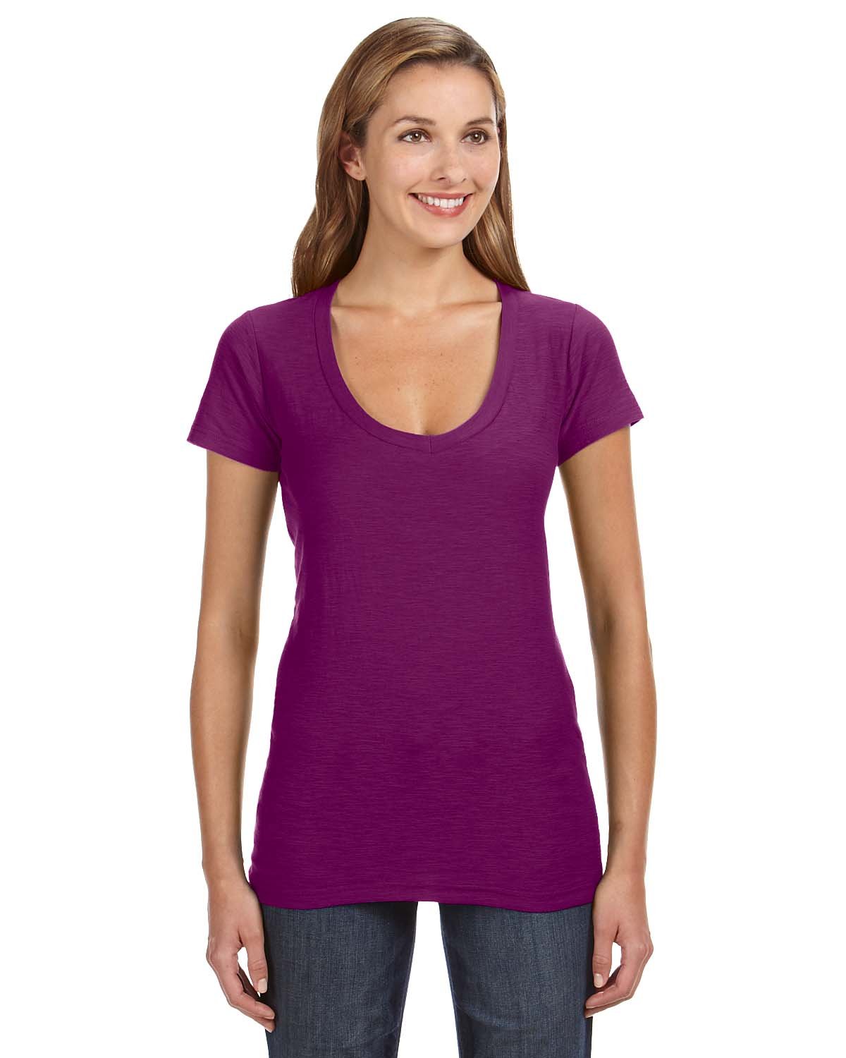 J America JA8169 Women's V-Neck Slub T-Shirt
