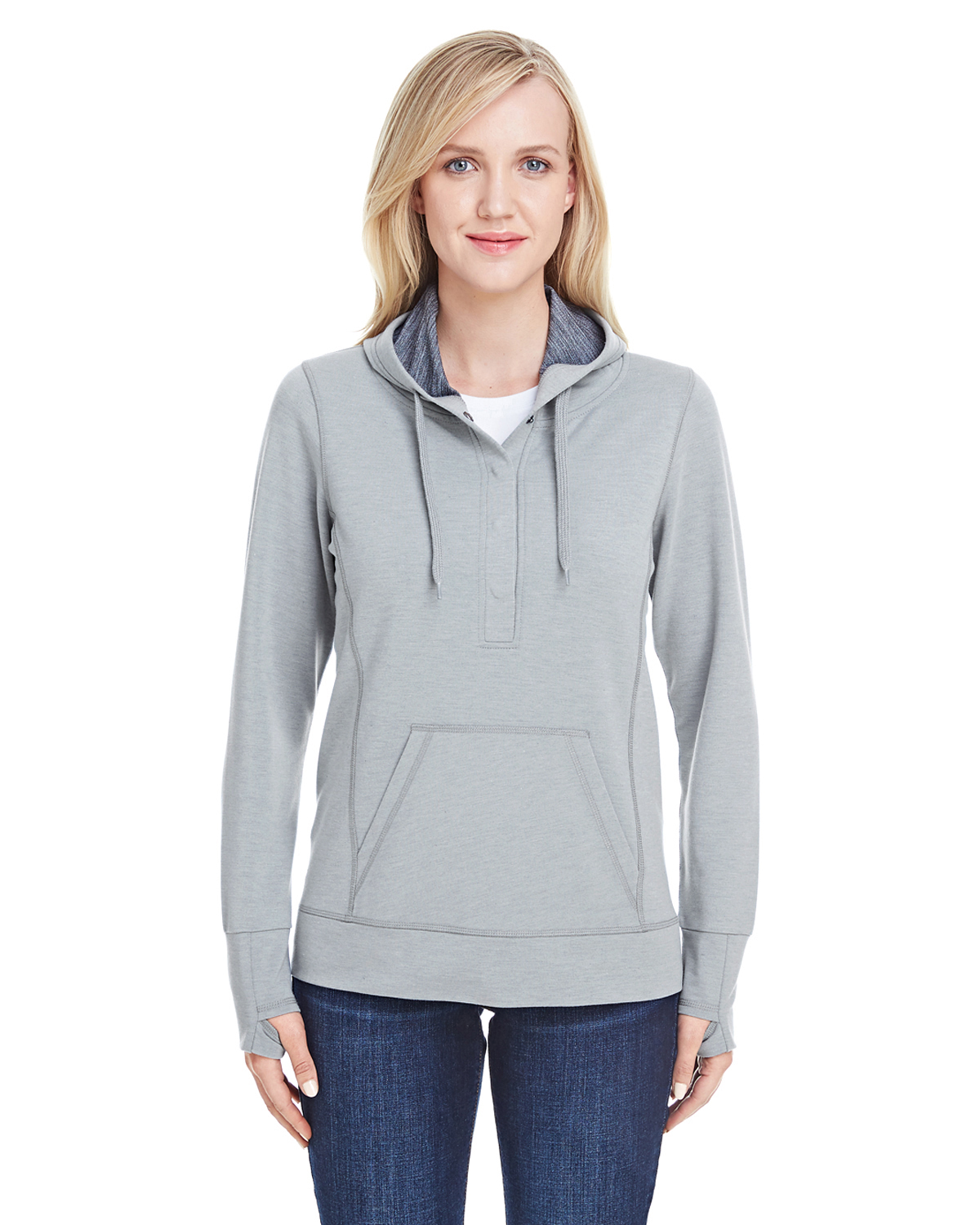 J America JA8431 Women's Omega Stretch Snap-Placket Hooded Sweatshirt