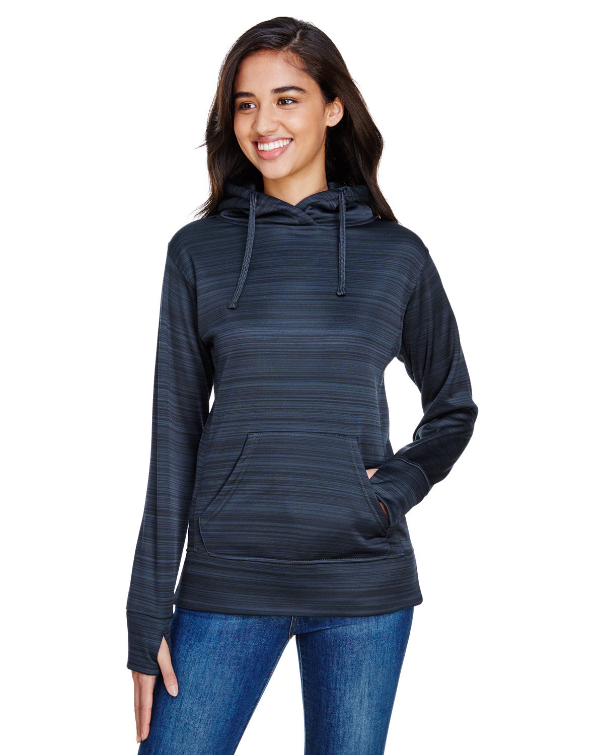 J America JA8662 Women's Odyssey Striped Poly Fleece Lapover Hood