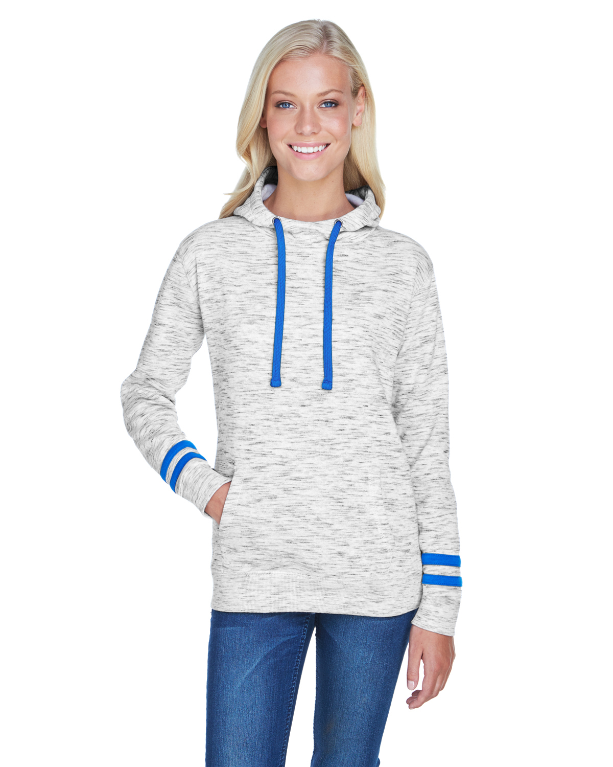 J America JA8674 Women's Melange Scuba Neck Sweatshirt