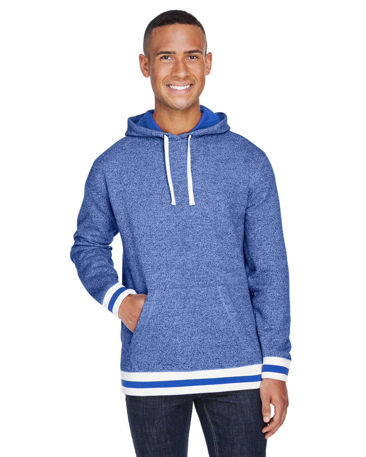 J America JA8701 Adult Peppered Fleece Lapover Hooded Sweatshirt
