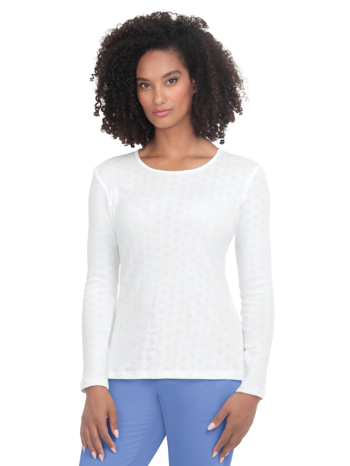 KOI 1110 Women's Heart Pointelle Long-Sleeve Rohan Underscrub Tee