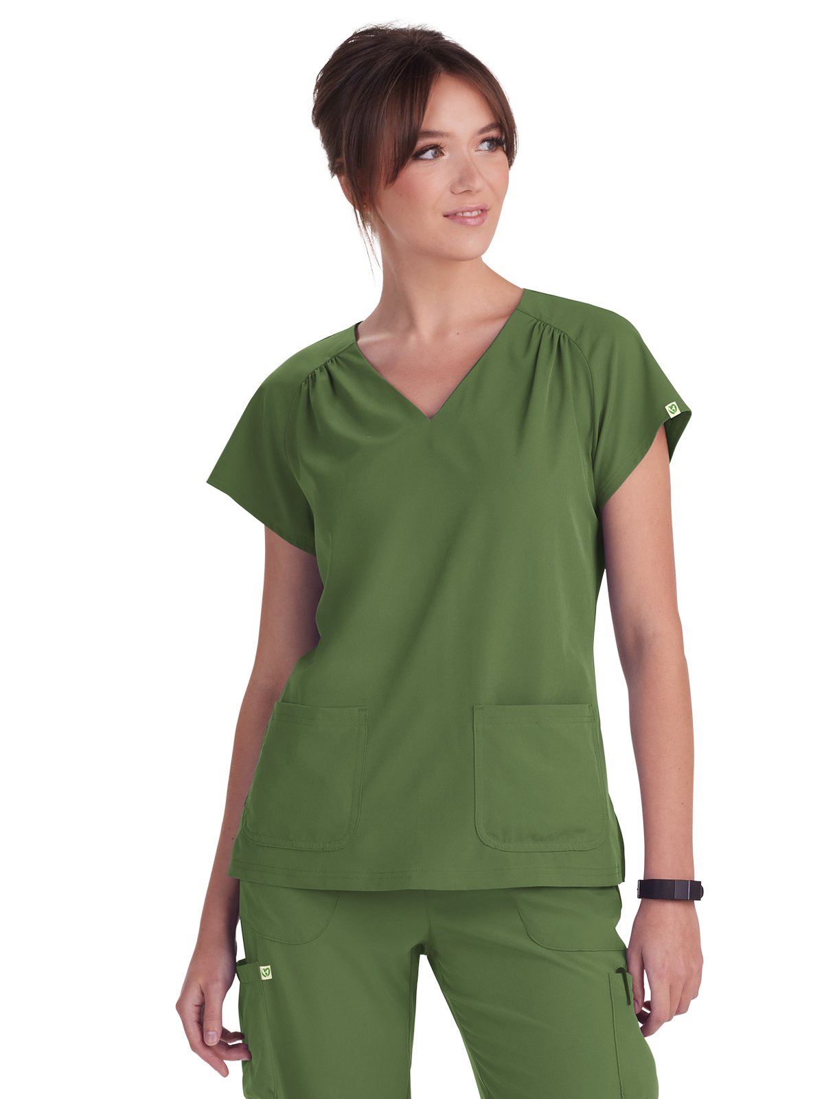 KOI 1120 Women's Two-Pocket Heart-Shaped Neckline Meadow Top