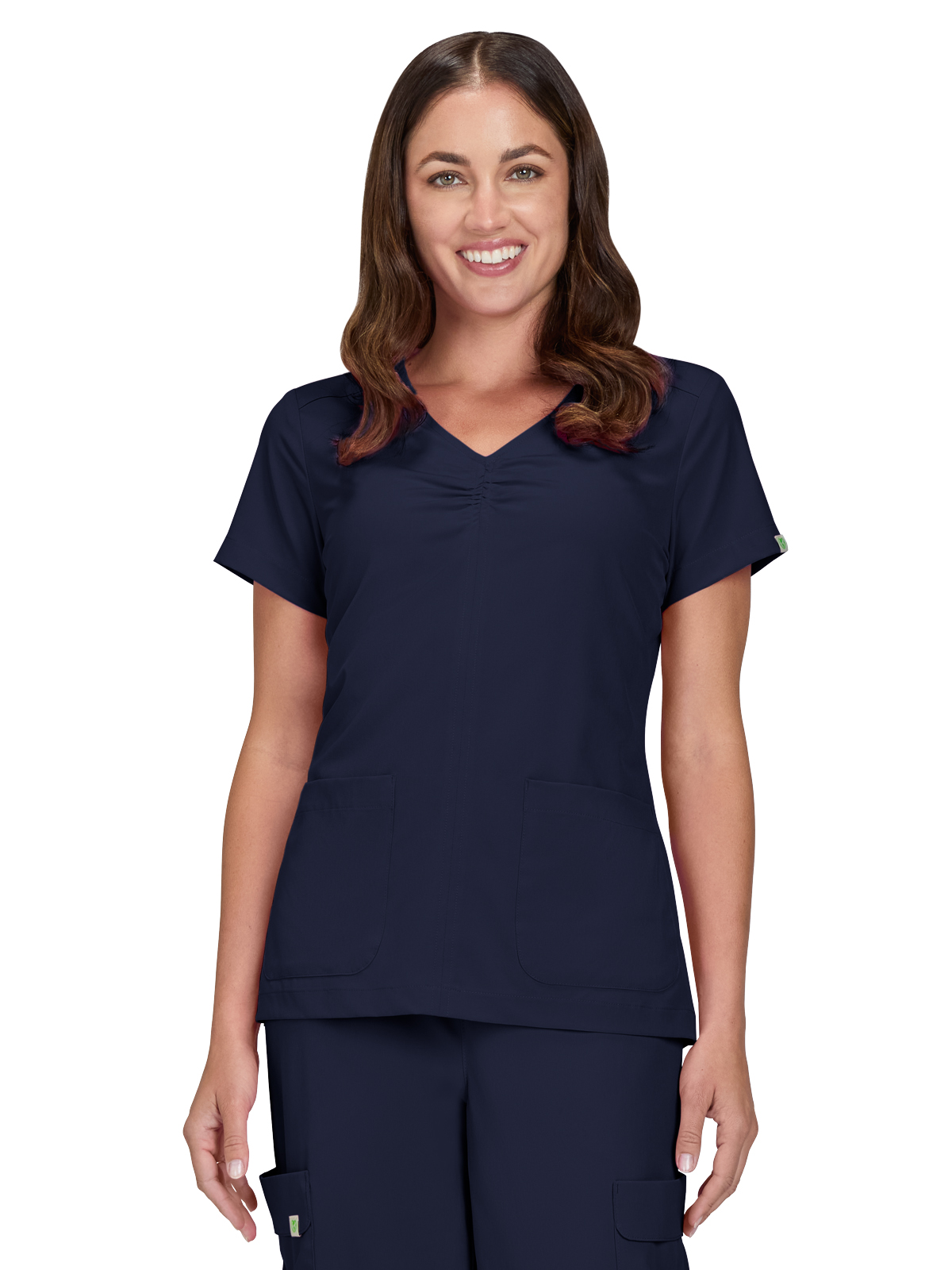 KOI 1121 Women's Two-Pocket Shirred Chest V-Neck Enik Top