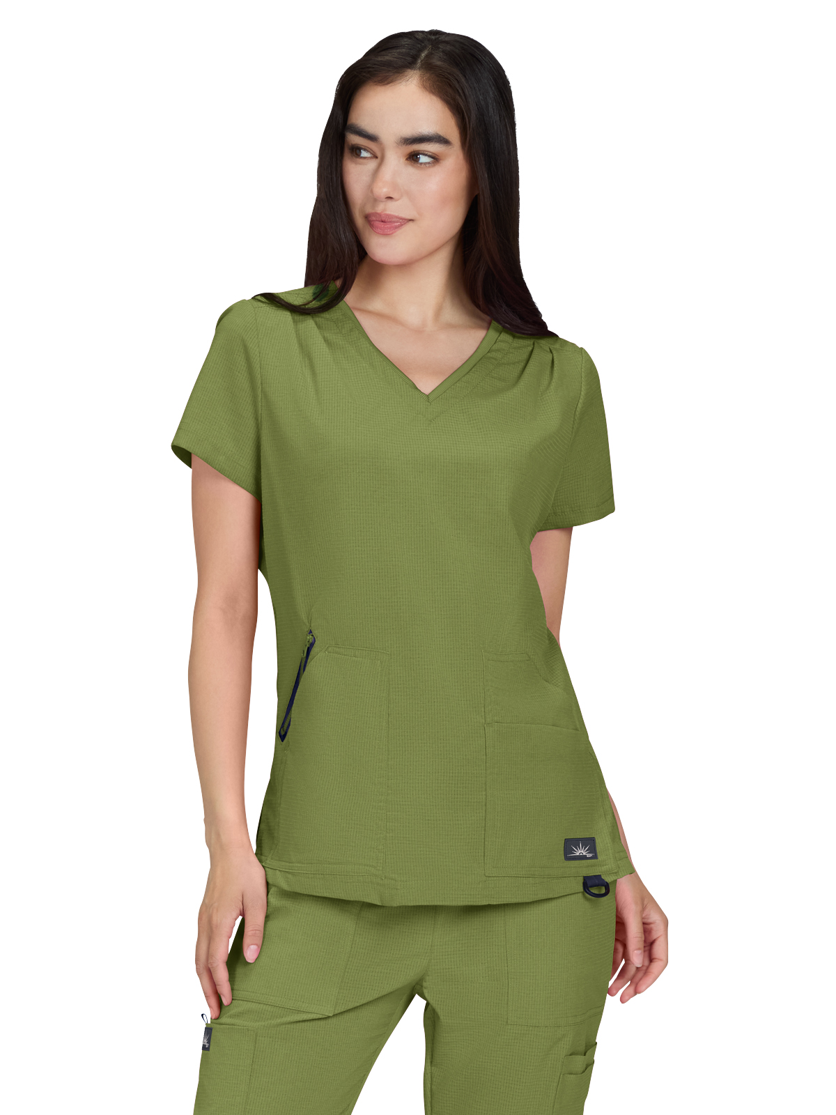 KOI 1129 Women's Ribbed 4-Pocket V-Neck Sari Top