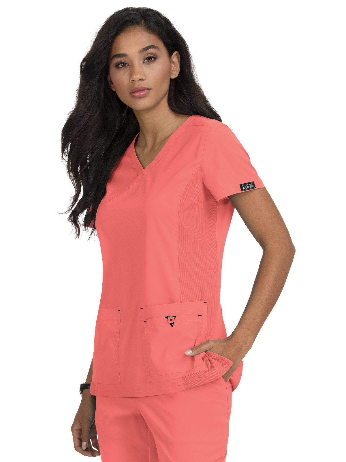 KOI 374 Women's Four-Pocket Mock-Wrap Neck Katie Top