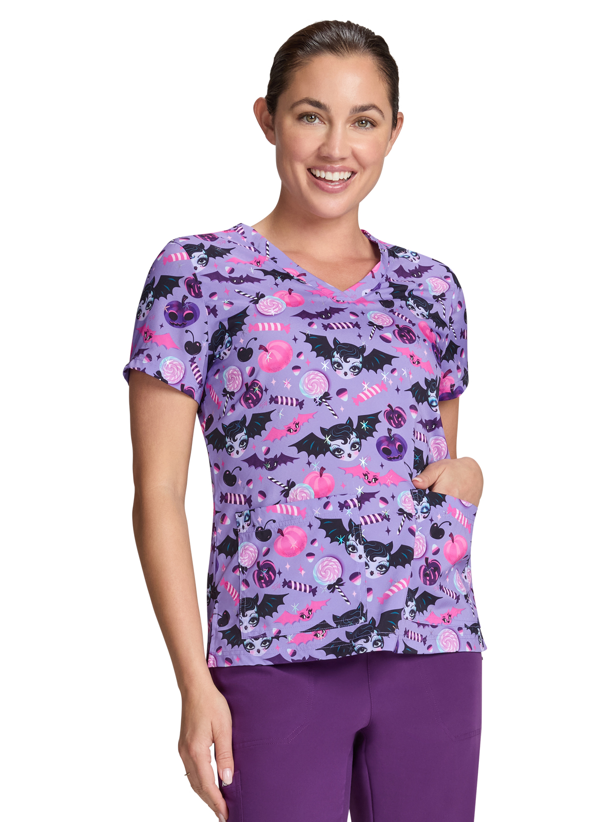 KOI 384PRA Women's Two-Pocket Print Top