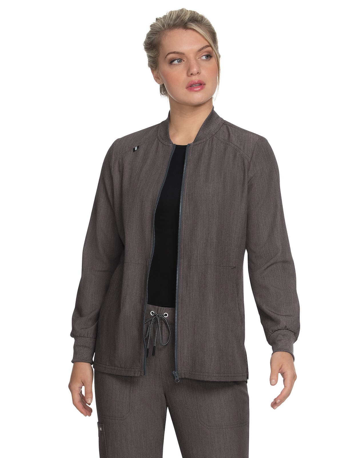 KOI 458 Women's Four-Pocket Zipper Front Stretch Always in Motion Jacket