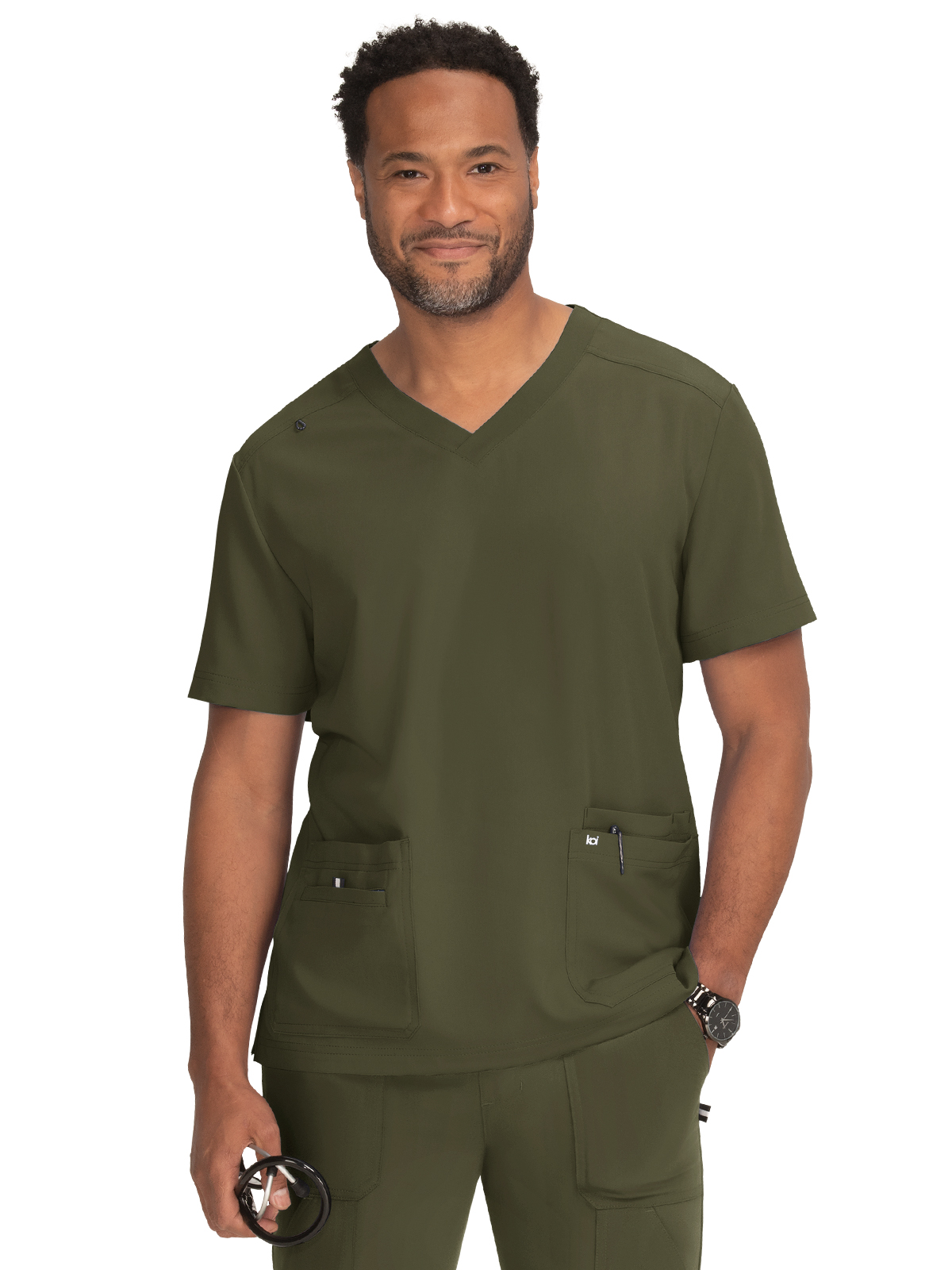 KOI 672 Men's Four-Pocket V-Neck Free To Be Top