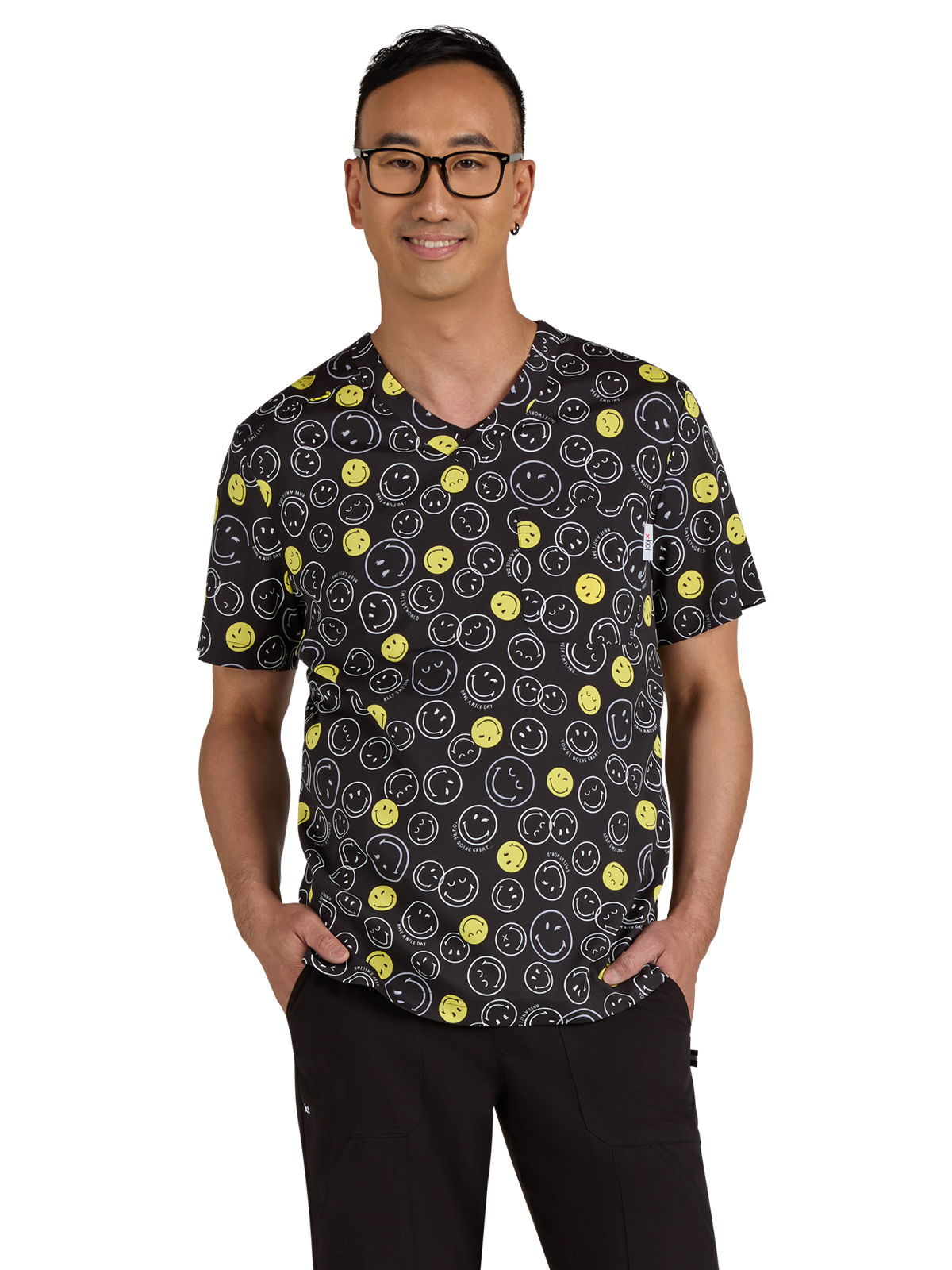 KOI S650PR Men's One-Pocket Printed Classic V-Neck Top