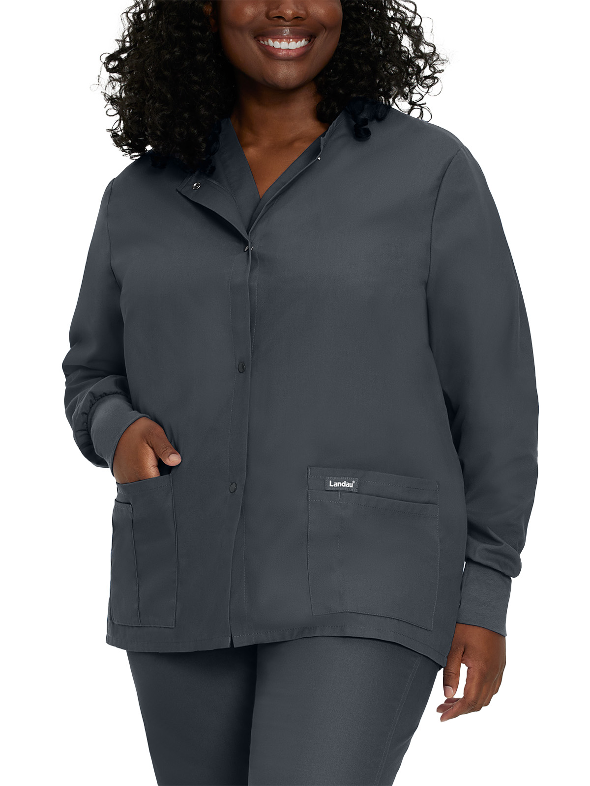Landau 7525 Women's Four-Pocket Crew Neck Warm-Up Jacket