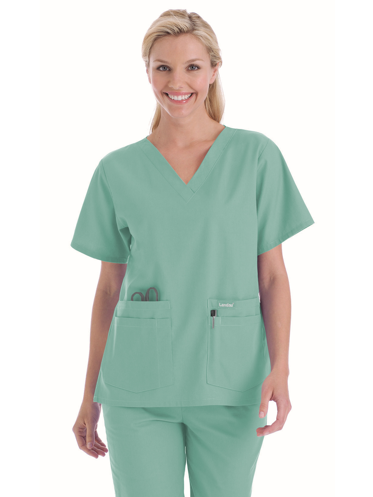 Landau 8219 Women's Four-Pocket Durable V-Neck Top